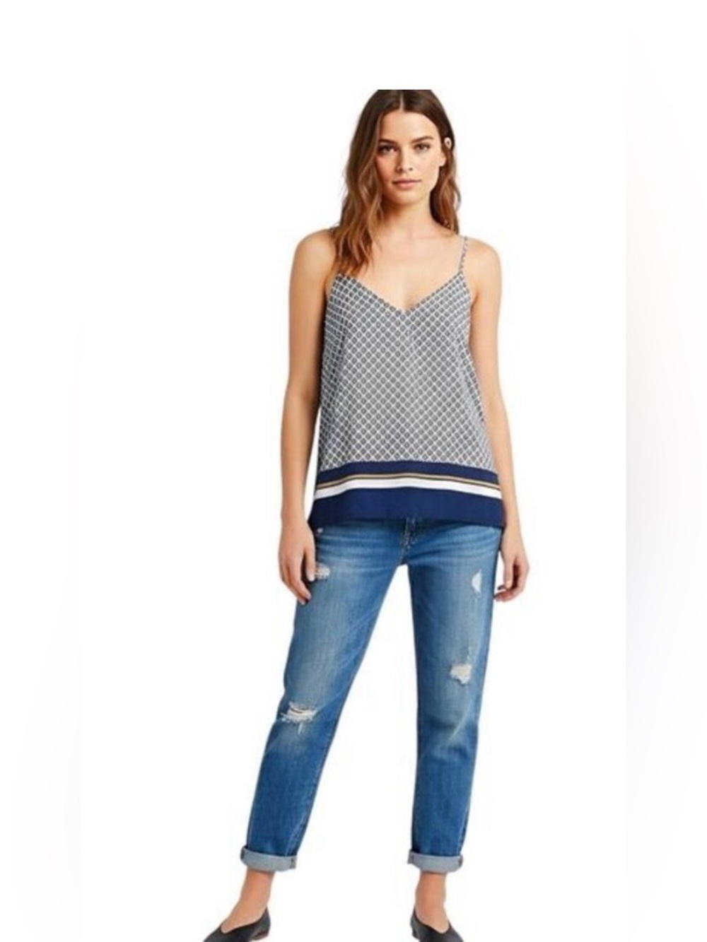 H&M Navy and White Geometric Print Cami